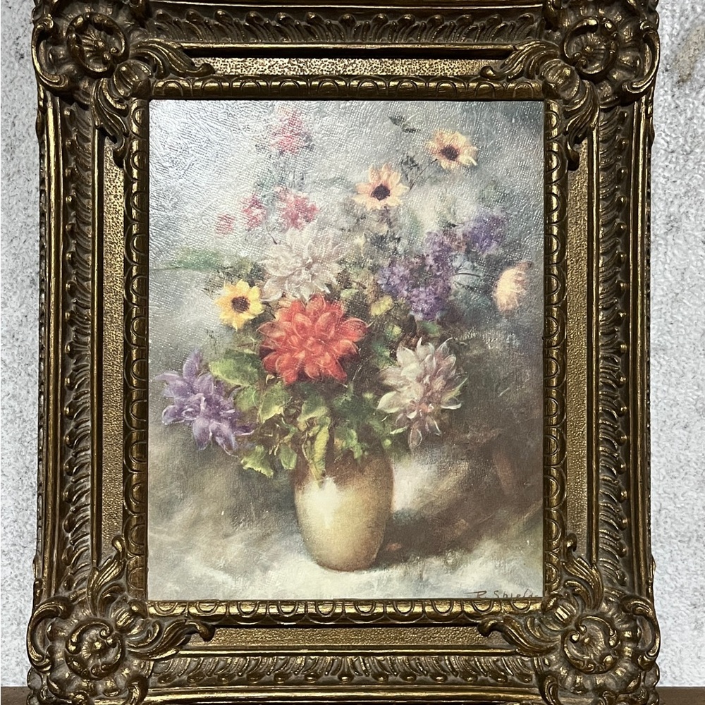 Robert Shields Floral Still Life Oil Painting in Ornate Gilt Frame